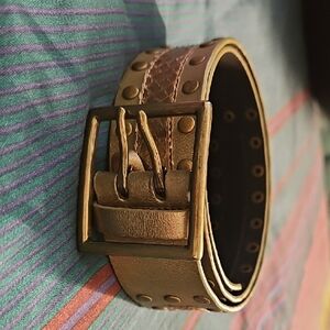 Gold Leather Belt with Brass Buckle Size Small